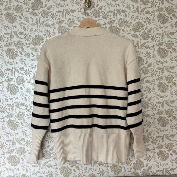 ZARA Striped Cardigan Sweater Cream Black Size S | Button Front Coastal Chic - Picture 2 of 4